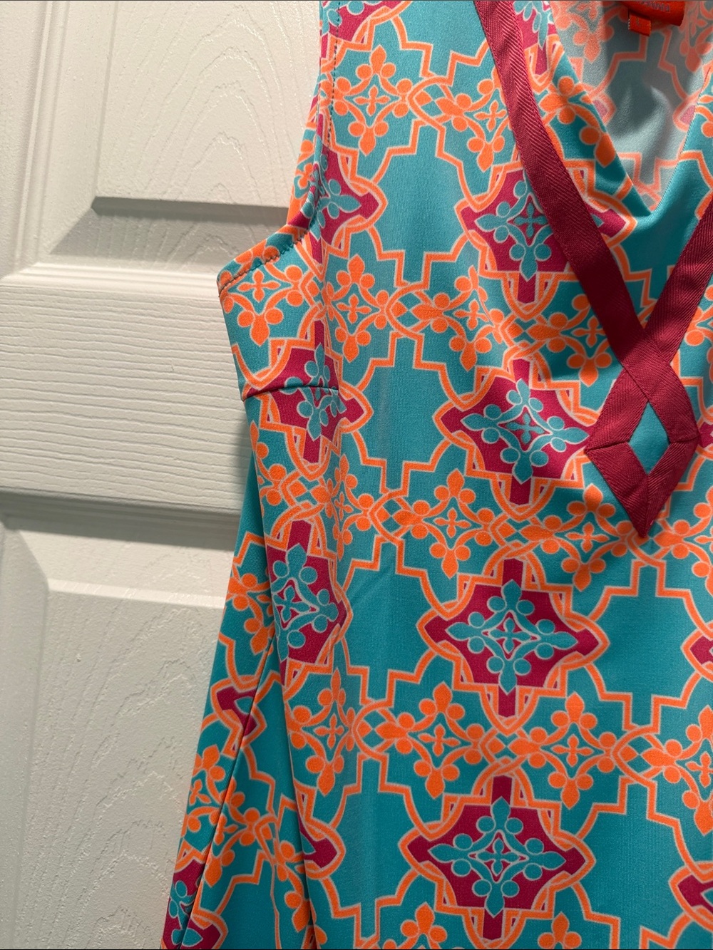 Tracy Negoshian Aqua Coral Patterned V-Neck Sleeveless Mini - Picture 3 of 4